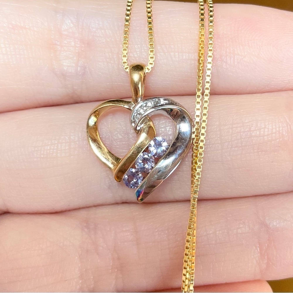 10k Tanzanite Diamond cluster heart solid yellow white gold purple blue … - Picture 5 of 9